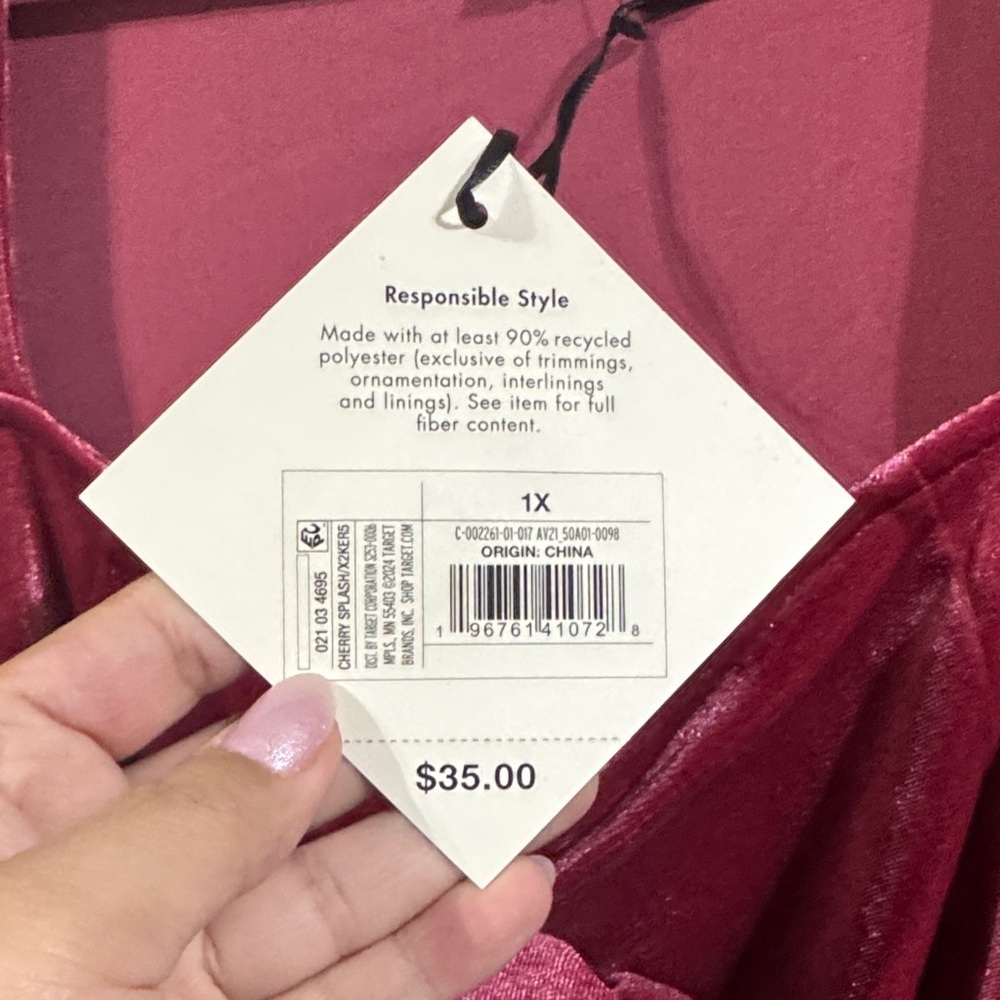 Size 1X Ava & Viv Red Long Sleeve Dress with Rose Detail - Picture 3 of 5